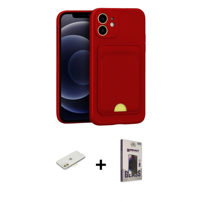 MARSİLYAN™- iPhone 11 Kılıf Vadi Çizgi Prime - Siyah Bilvis Hayalet Cam Ekran Koruyucu + Renkli Kamera Lens Koruma Cam - TU