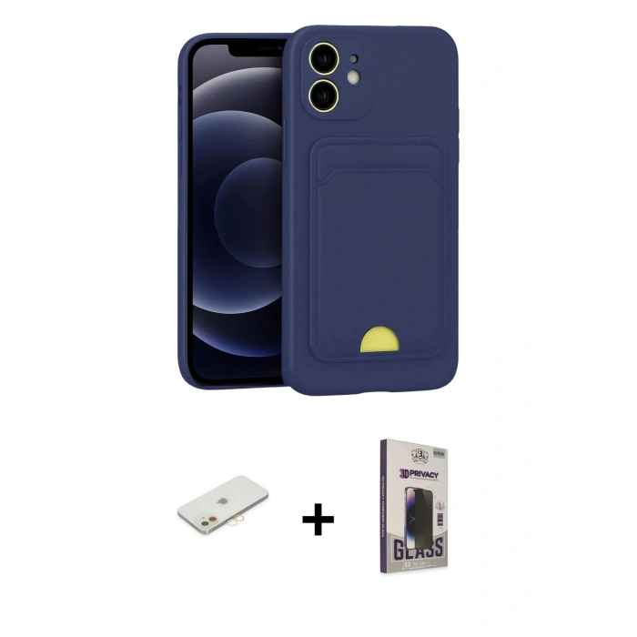 MARSİLYAN™- iPhone 11 Kılıf Vadi Çizgi Prime - Siyah Bilvis Hayalet Cam Ekran Koruyucu + Renkli Kamera Lens Koruma Cam - TU