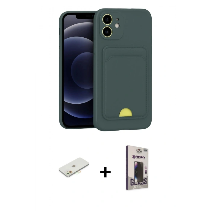 MARSİLYAN™- iPhone 11 Kılıf Vadi Çizgi Prime - Siyah Bilvis Hayalet Cam Ekran Koruyucu + Renkli Kamera Lens Koruma Cam - TU