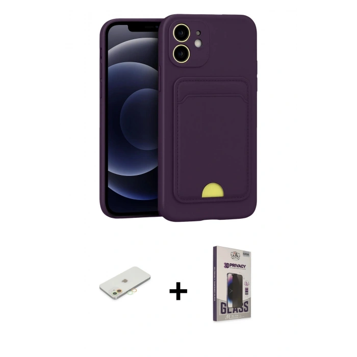 MARSİLYAN™- iPhone 11 Kılıf Vadi Çizgi Prime - Siyah Bilvis Hayalet Cam Ekran Koruyucu + Renkli Kamera Lens Koruma Cam - TU