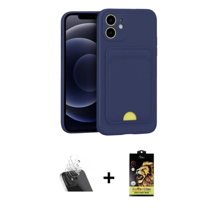 MARSİLYAN™- iPhone 11 Kılıf Vadi Çizgi Prime - Siyah Buffer Cam Ekran Koruyucu + Kamera Lens Koruma Cam - SF
