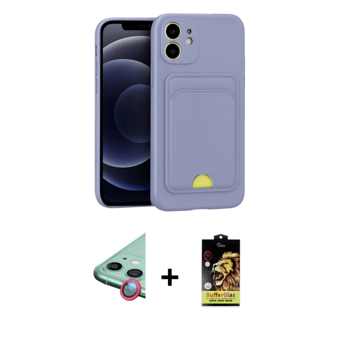 MARSİLYAN™- iPhone 11 Kılıf Vadi Çizgi Prime - Siyah Buffer Cam Ekran Koruyucu + Kırmızı Raze Metal Kamera Lens
