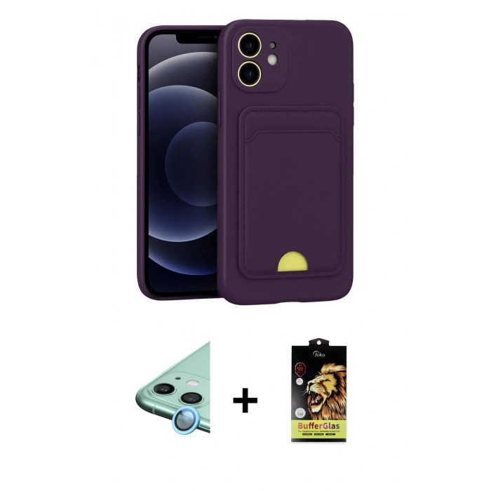 MARSİLYAN™- iPhone 11 Kılıf Vadi Çizgi Prime - Siyah Buffer Cam Ekran Koruyucu + Mavi Raze Metal Kamera Lens