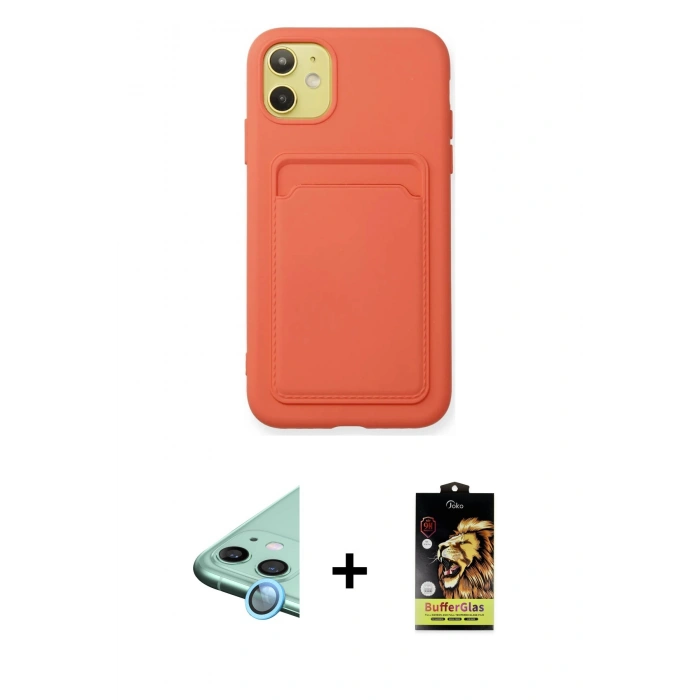 MARSİLYAN™- iPhone 11 Kılıf Vadi Çizgi Prime - Siyah Buffer Cam Ekran Koruyucu + Mavi Raze Metal Kamera Lens