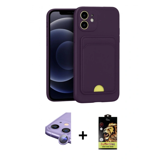 MARSİLYAN™- iPhone 11 Kılıf Vadi Çizgi Prime - Siyah Buffer Cam Ekran Koruyucu + Raze Metal Kamera Lens - MR