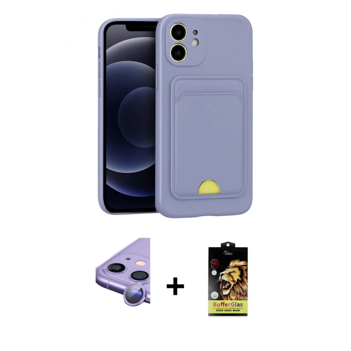 MARSİLYAN™- iPhone 11 Kılıf Vadi Çizgi Prime - Siyah Buffer Cam Ekran Koruyucu + Raze Metal Kamera Lens - MR
