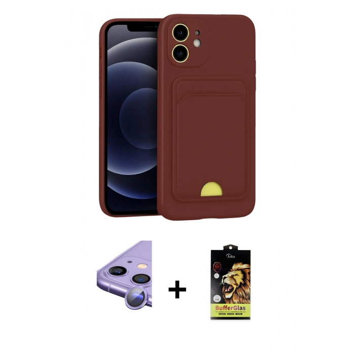 MARSİLYAN™- iPhone 11 Kılıf Vadi Çizgi Prime - Siyah Buffer Cam Ekran Koruyucu + Raze Metal Kamera Lens - MR