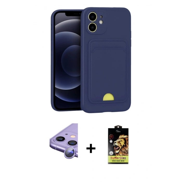 MARSİLYAN™- iPhone 11 Kılıf Vadi Çizgi Prime - Siyah Buffer Cam Ekran Koruyucu + Raze Metal Kamera Lens - MR