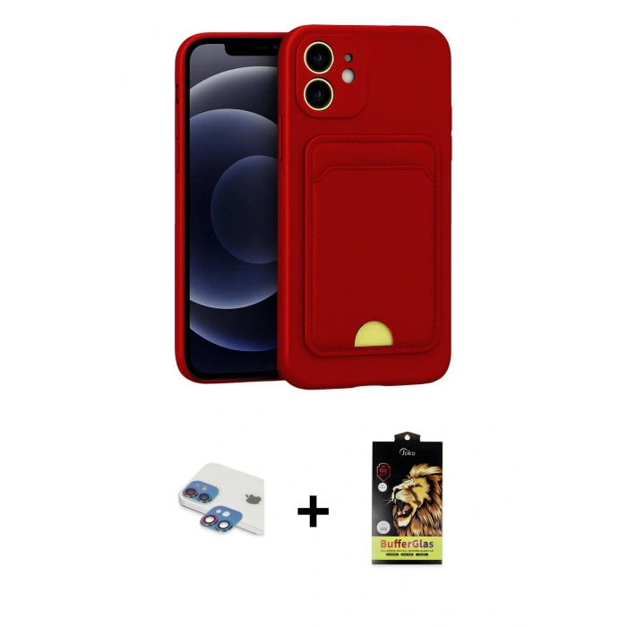 MARSİLYAN™- iPhone 11 Kılıf Vadi Çizgi Prime - Siyah Buffer Cam Ekran Koruyucu + Pers Alüminyum Kamera Lens - GI