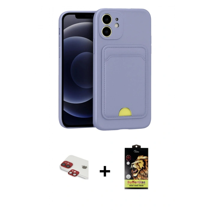 MARSİLYAN™- iPhone 11 Kılıf Vadi Çizgi Prime - Siyah Buffer Cam Ekran Koruyucu + Pers Alüminyum Kamera Lens - KI