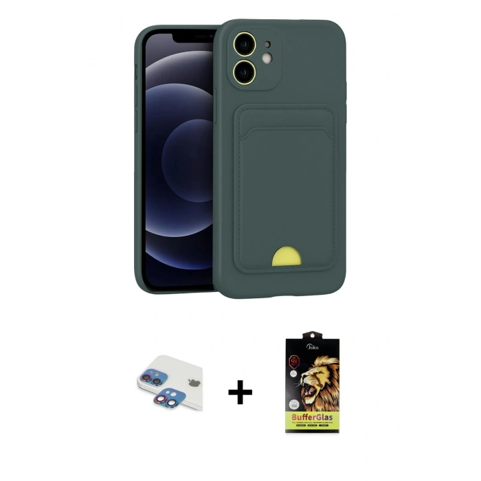 MARSİLYAN™- iPhone 11 Kılıf Vadi Çizgi Prime - Siyah Buffer Cam Ekran Koruyucu + Pers Alüminyum Kamera Lens - GI