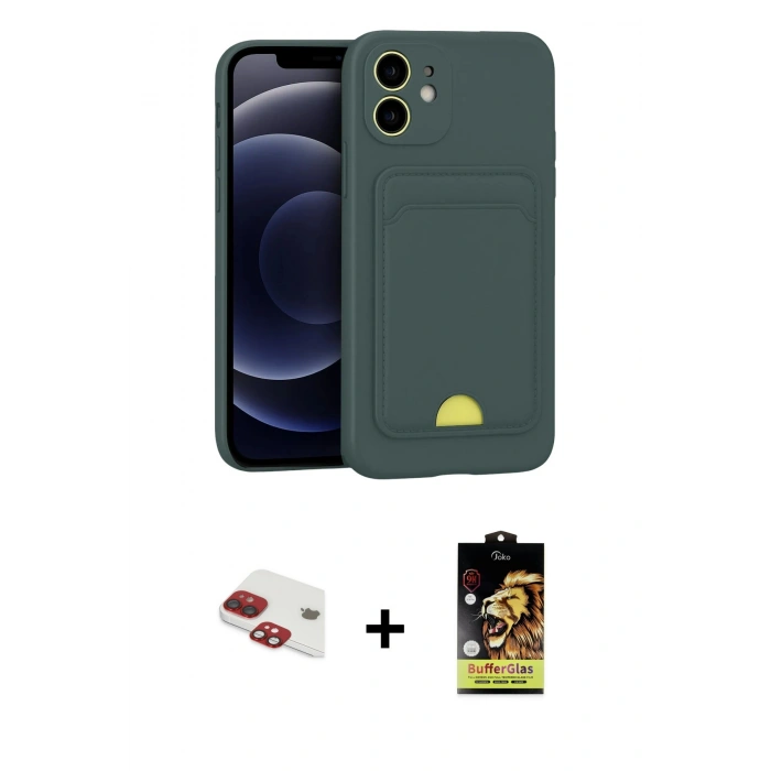 MARSİLYAN™- iPhone 11 Kılıf Vadi Çizgi Prime - Siyah Buffer Cam Ekran Koruyucu + Pers Alüminyum Kamera Lens - KI