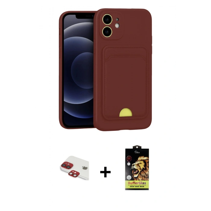 MARSİLYAN™- iPhone 11 Kılıf Vadi Çizgi Prime - Siyah Buffer Cam Ekran Koruyucu + Pers Alüminyum Kamera Lens - KI