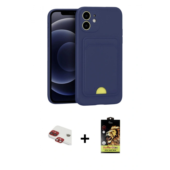 MARSİLYAN™- iPhone 11 Kılıf Vadi Çizgi Prime - Siyah Buffer Cam Ekran Koruyucu + Pers Alüminyum Kamera Lens - KI