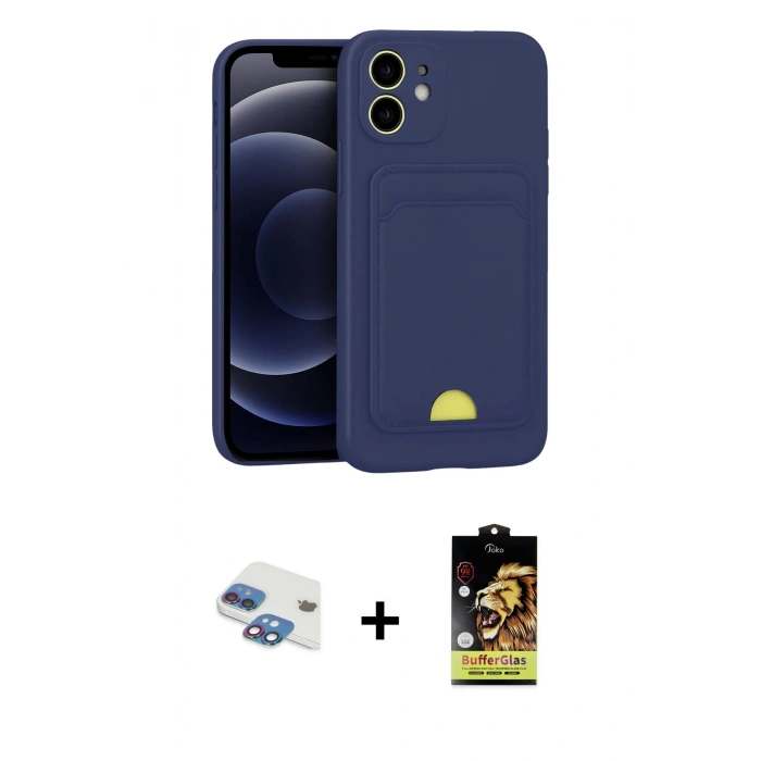 MARSİLYAN™- iPhone 11 Kılıf Vadi Çizgi Prime - Siyah Buffer Cam Ekran Koruyucu + Pers Alüminyum Kamera Lens - GI