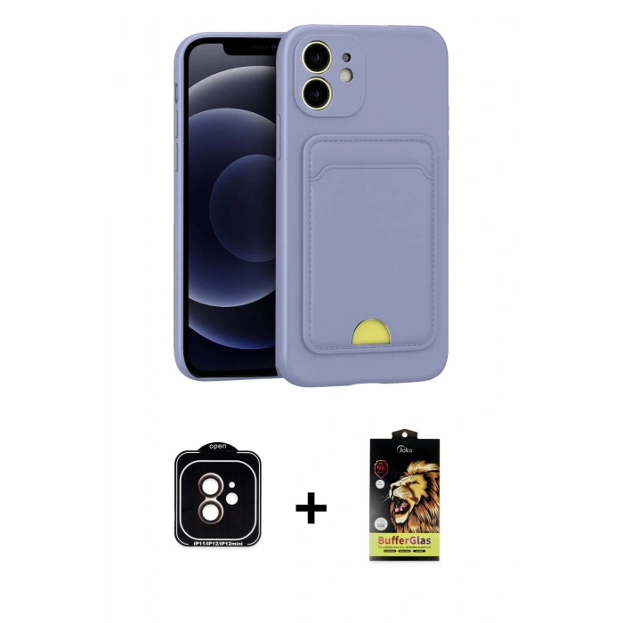MARSİLYAN™- iPhone 11 Kılıf Vadi Çizgi Prime - Siyah Buffer Cam Ekran Koruyucu + PVD Metal Kamera Lens - TU