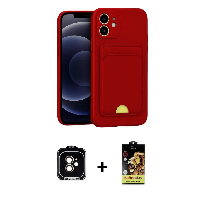 MARSİLYAN™- iPhone 11 Kılıf Vadi Çizgi Prime - Siyah Buffer Cam Ekran Koruyucu + PVD Metal Kamera Lens - TU