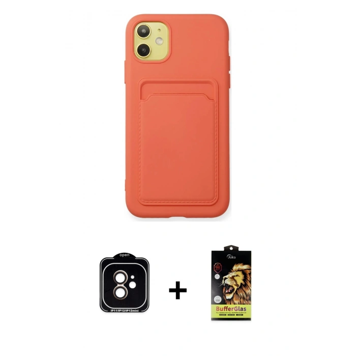 MARSİLYAN™- iPhone 11 Kılıf Vadi Çizgi Prime - Siyah Buffer Cam Ekran Koruyucu + PVD Metal Kamera Lens - TU