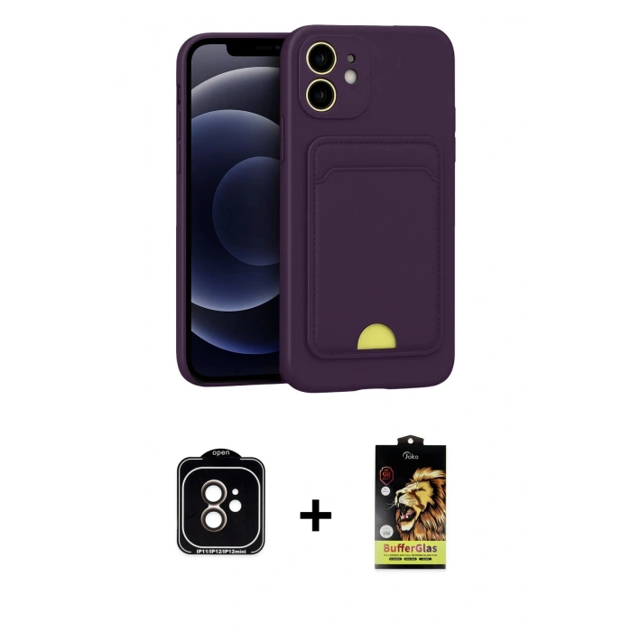 MARSİLYAN™- iPhone 11 Kılıf Vadi Çizgi Prime - Siyah Buffer Cam Ekran Koruyucu + PVD Metal Kamera Lens - TU