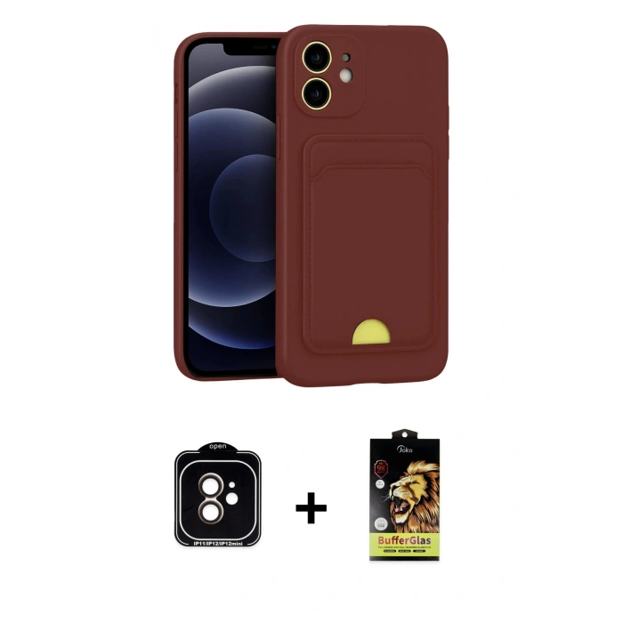 MARSİLYAN™- iPhone 11 Kılıf Vadi Çizgi Prime - Siyah Buffer Cam Ekran Koruyucu + PVD Metal Kamera Lens - TU