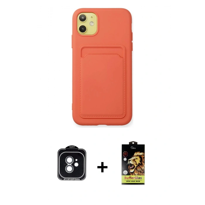 MARSİLYAN™- iPhone 11 Kılıf Vadi Çizgi Prime - Siyah Buffer Cam Ekran Koruyucu + PVD Metal Kamera Lens - YL