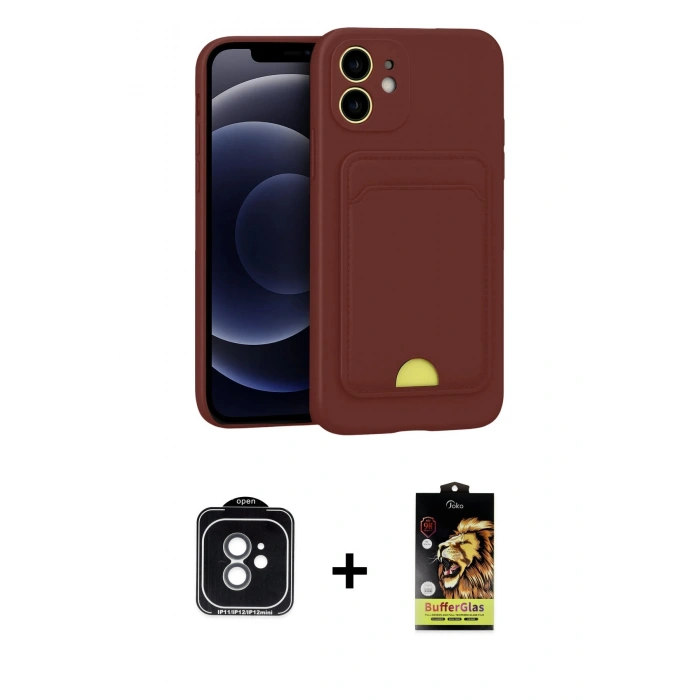 MARSİLYAN™- iPhone 11 Kılıf Vadi Çizgi Prime - Siyah Buffer Cam Ekran Koruyucu + PVD Metal Kamera Lens - YL