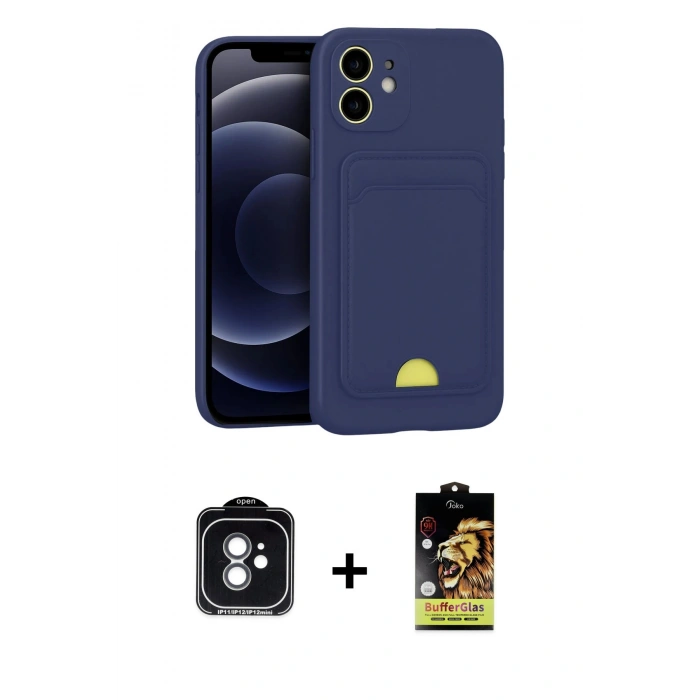 MARSİLYAN™- iPhone 11 Kılıf Vadi Çizgi Prime - Siyah Buffer Cam Ekran Koruyucu + PVD Metal Kamera Lens - YL