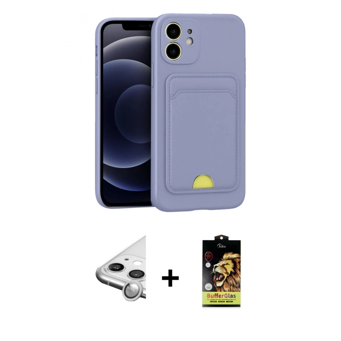MARSİLYAN™- iPhone 11 Kılıf Vadi Çizgi Prime - Siyah Buffer Cam Ekran Koruyucu + Raze Metal Kamera Lens - GS