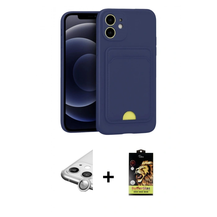 MARSİLYAN™- iPhone 11 Kılıf Vadi Çizgi Prime - Siyah Buffer Cam Ekran Koruyucu + Raze Metal Kamera Lens - GS