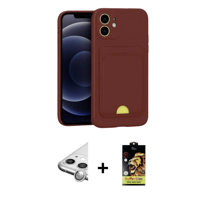MARSİLYAN™- iPhone 11 Kılıf Vadi Çizgi Prime - Siyah Buffer Cam Ekran Koruyucu + Raze Metal Kamera Lens - GS