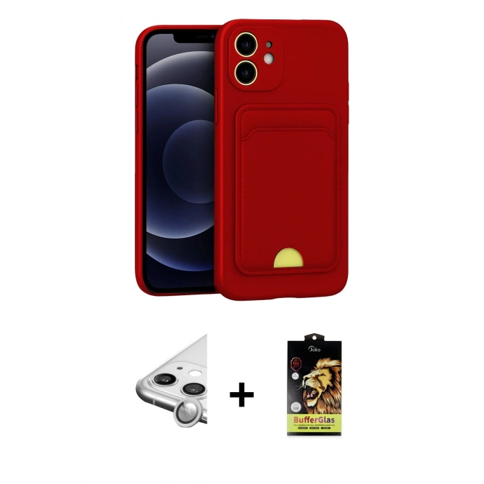 MARSİLYAN™- iPhone 11 Kılıf Vadi Çizgi Prime - Siyah Buffer Cam Ekran Koruyucu + Raze Metal Kamera Lens - GS