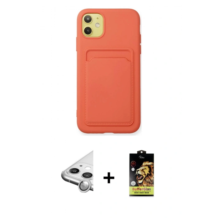 MARSİLYAN™- iPhone 11 Kılıf Vadi Çizgi Prime - Siyah Buffer Cam Ekran Koruyucu + Raze Metal Kamera Lens - GS