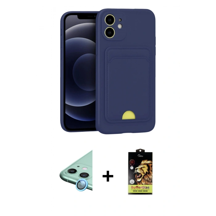 MARSİLYAN™- iPhone 11 Kılıf Vadi Çizgi Prime - Siyah Buffer Cam Ekran Koruyucu + Raze Metal Kamera Lens - MI