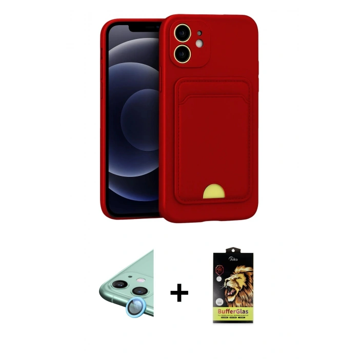 MARSİLYAN™- iPhone 11 Kılıf Vadi Çizgi Prime - Siyah Buffer Cam Ekran Koruyucu + Raze Metal Kamera Lens - MI