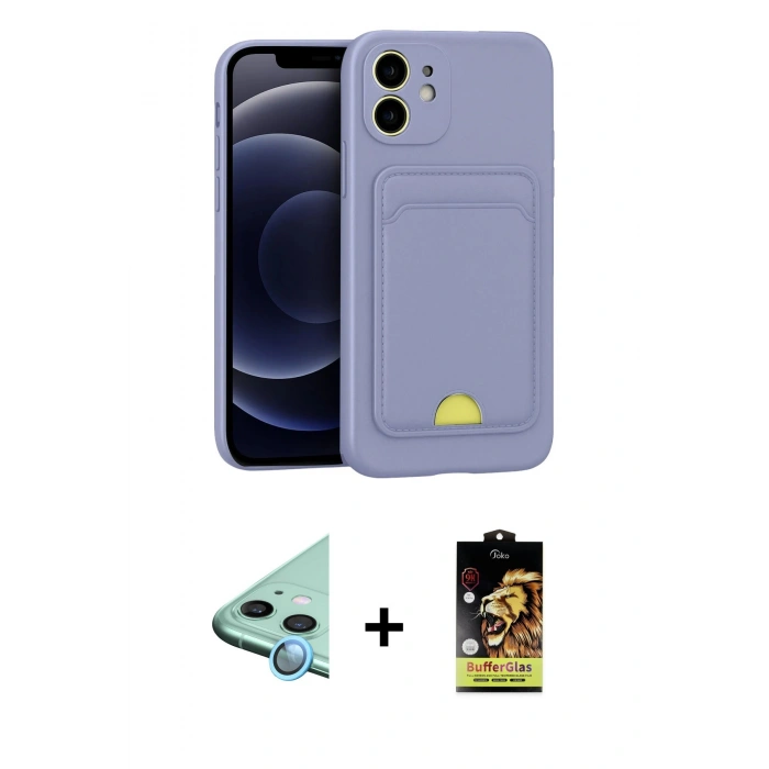 MARSİLYAN™- iPhone 11 Kılıf Vadi Çizgi Prime - Siyah Buffer Cam Ekran Koruyucu + Raze Metal Kamera Lens - MI