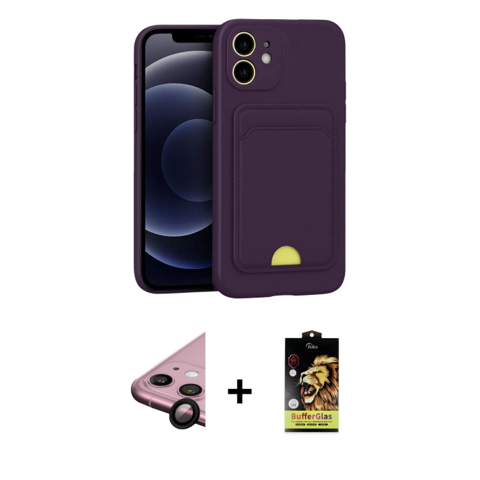 MARSİLYAN™- iPhone 11 Kılıf Vadi Çizgi Prime - Siyah Buffer Cam Ekran Koruyucu + Raze Metal Kamera Lens - SH