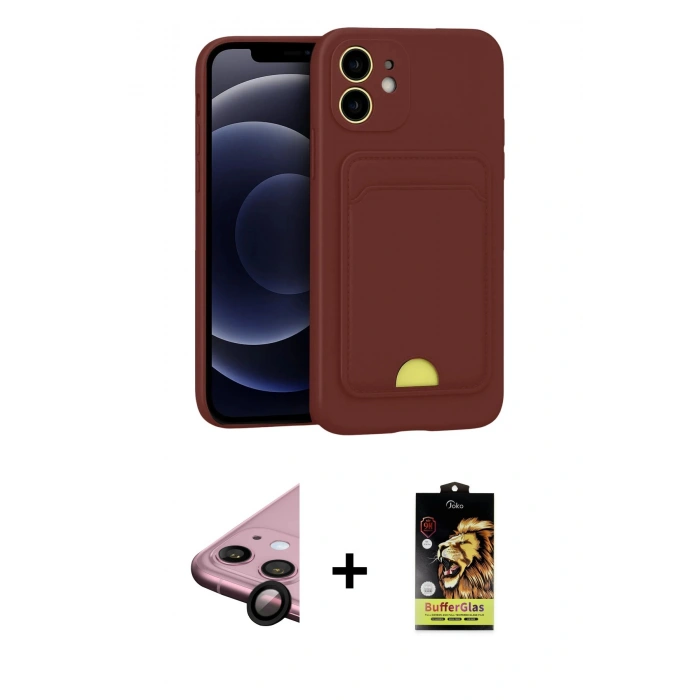 MARSİLYAN™- iPhone 11 Kılıf Vadi Çizgi Prime - Siyah Buffer Cam Ekran Koruyucu + Raze Metal Kamera Lens - SH
