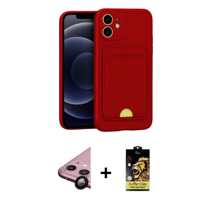 MARSİLYAN™- iPhone 11 Kılıf Vadi Çizgi Prime - Siyah Buffer Cam Ekran Koruyucu + Raze Metal Kamera Lens - SH
