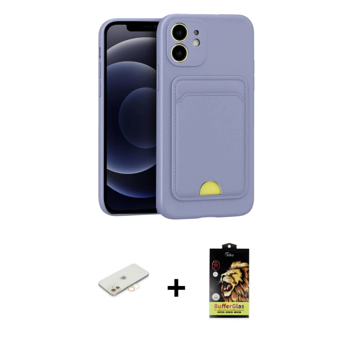 MARSİLYAN™- iPhone 11 Kılıf Vadi Çizgi Prime - Siyah Buffer Cam Ekran Koruyucu + Renkli Kamera Lens Koruma Cam - SI