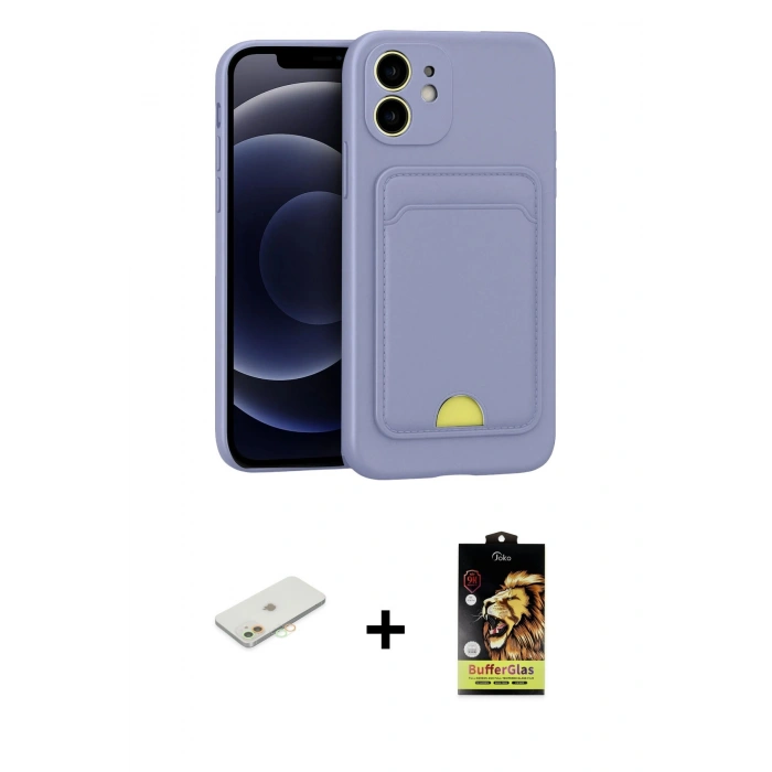 MARSİLYAN™- iPhone 11 Kılıf Vadi Çizgi Prime - Siyah Buffer Cam Ekran Koruyucu + Renkli Kamera Lens Koruma Cam - TU