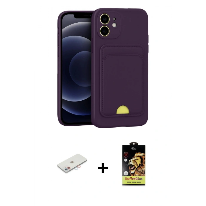 MARSİLYAN™- iPhone 11 Kılıf Vadi Çizgi Prime - Siyah Buffer Cam Ekran Koruyucu + Renkli Kamera Lens Koruma Cam - PE