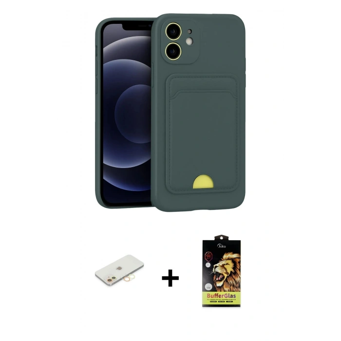 MARSİLYAN™- iPhone 11 Kılıf Vadi Çizgi Prime - Siyah Buffer Cam Ekran Koruyucu + Renkli Kamera Lens Koruma Cam - SI