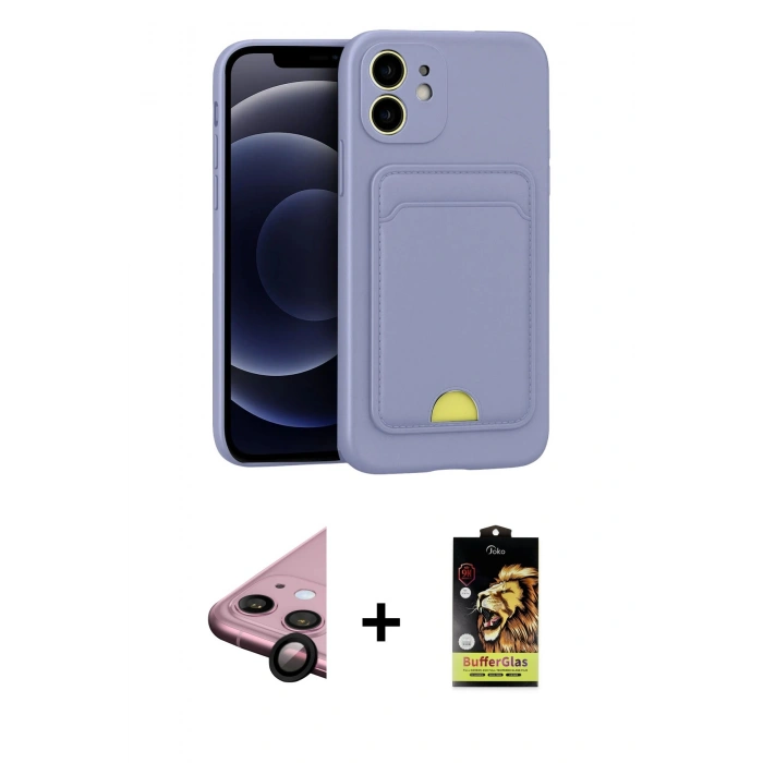MARSİLYAN™- iPhone 11 Kılıf Vadi Çizgi Prime - Siyah Buffer Cam Ekran Koruyucu + Siyah Raze Metal Kamera Lens