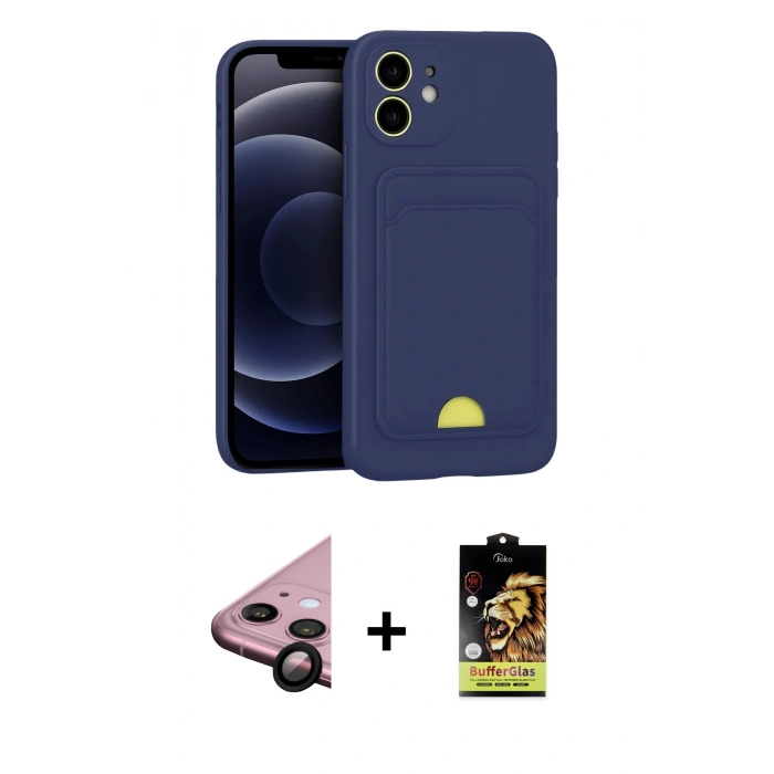 MARSİLYAN™- iPhone 11 Kılıf Vadi Çizgi Prime - Siyah Buffer Cam Ekran Koruyucu + Siyah Raze Metal Kamera Lens