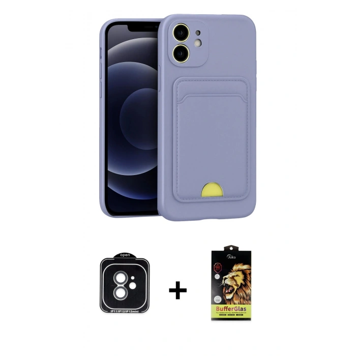 MARSİLYAN™- iPhone 11 Kılıf Vadi Çizgi Prime - Siyah Buffer Cam Ekran Koruyucu + PVD Metal Kamera Lens - YL