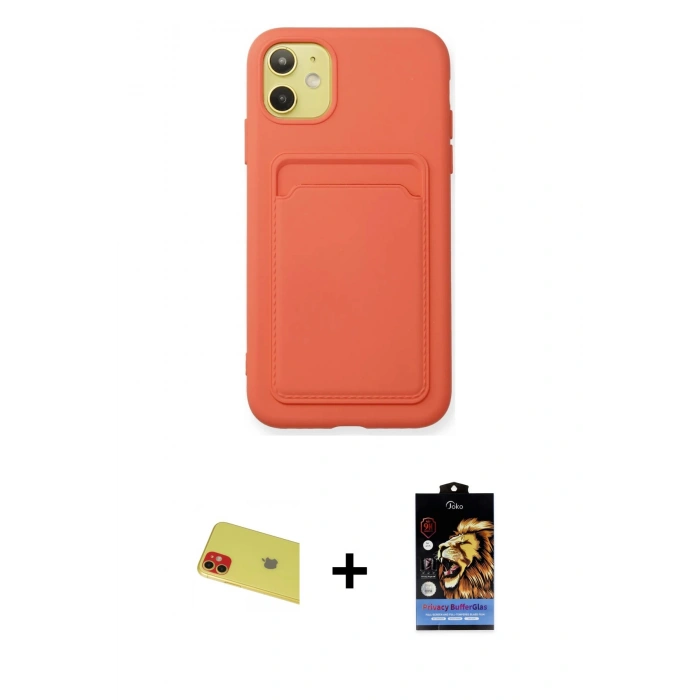 MARSİLYAN™- iPhone 11 Kılıf Vadi Çizgi Prime - Siyah Buffer Hayalet Cam Ekran Koruyucu + Kırmızı Rainbow Kamera Lens Koruma Cam