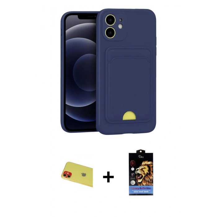 MARSİLYAN™- iPhone 11 Kılıf Vadi Çizgi Prime - Siyah Buffer Hayalet Cam Ekran Koruyucu + Kırmızı Rainbow Kamera Lens Koruma Cam