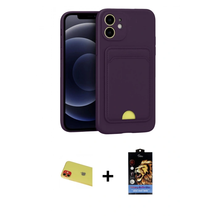 MARSİLYAN™- iPhone 11 Kılıf Vadi Çizgi Prime - Siyah Buffer Hayalet Cam Ekran Koruyucu + Kırmızı Rainbow Kamera Lens Koruma Cam