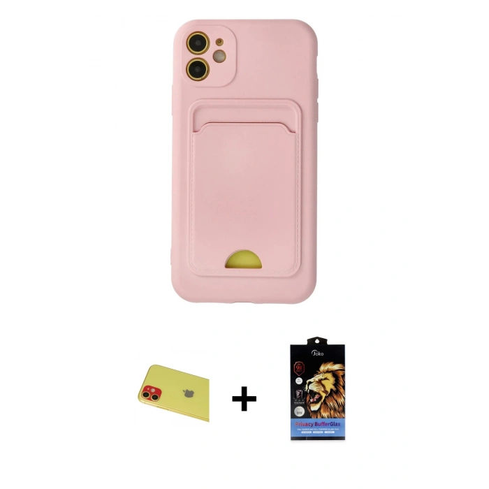 MARSİLYAN™- iPhone 11 Kılıf Vadi Çizgi Prime - Siyah Buffer Hayalet Cam Ekran Koruyucu + Kırmızı Rainbow Kamera Lens Koruma Cam