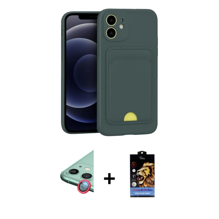MARSİLYAN™- iPhone 11 Kılıf Vadi Çizgi Prime - Siyah Buffer Hayalet Cam Ekran Koruyucu + Raze Metal Kamera Lens - KI